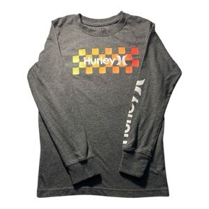 Hurley Kids Gray Long Sleeve Tee with Vibrant Checkered Pattern